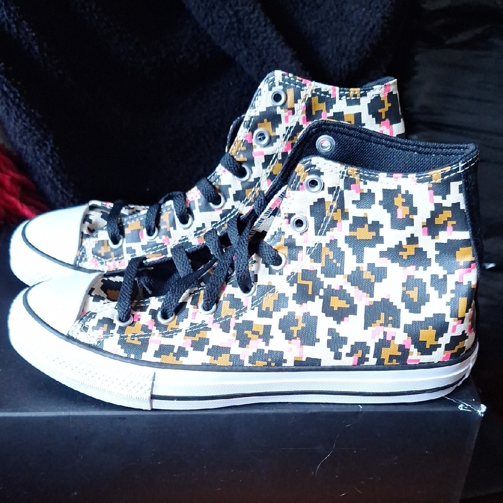 Converse Animal Print High-Tops with Pink Accents